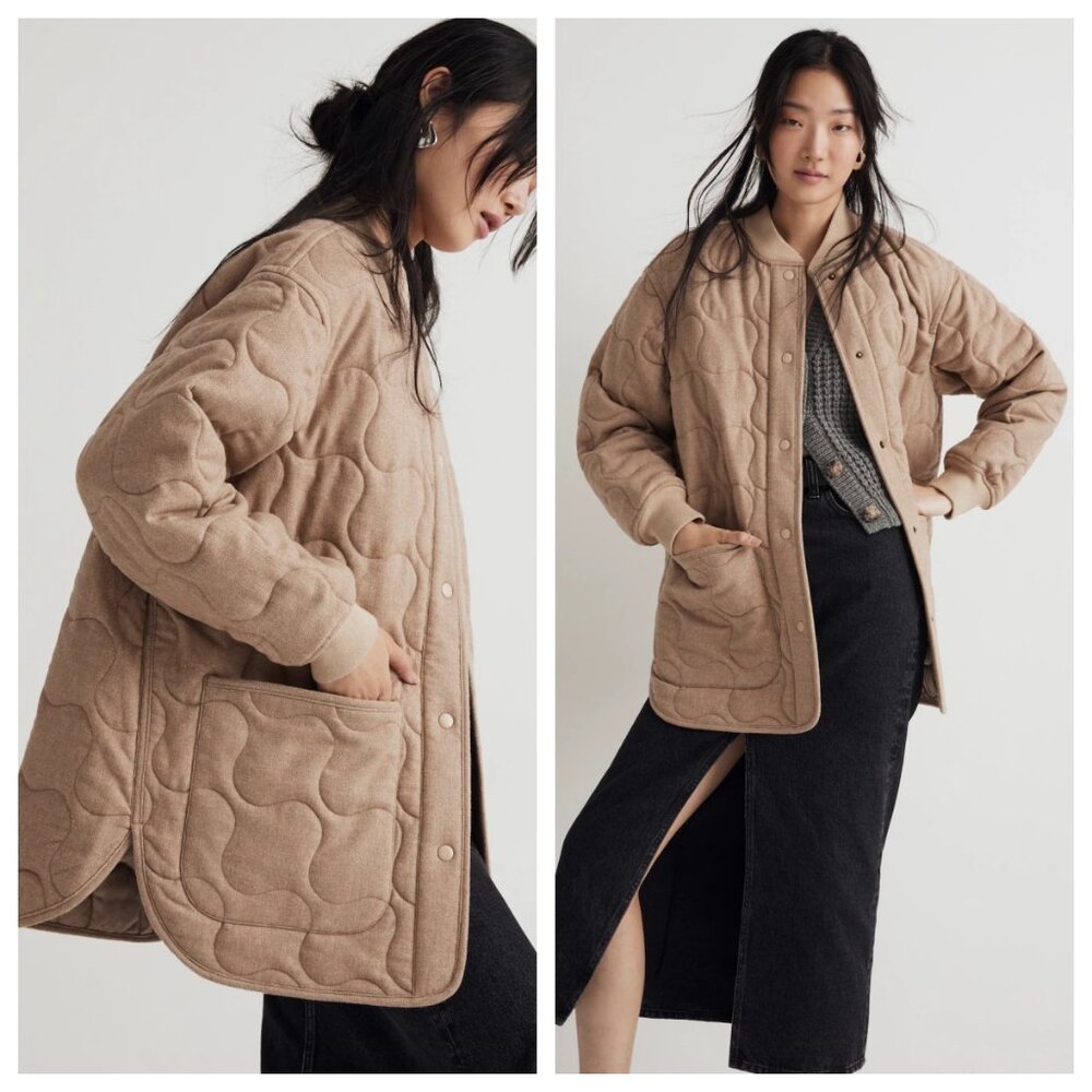 Madewell Quilted Oversized Wool Bomber Jacket